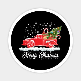 Merry Christmas Retro Vintage Red Truck Magnet